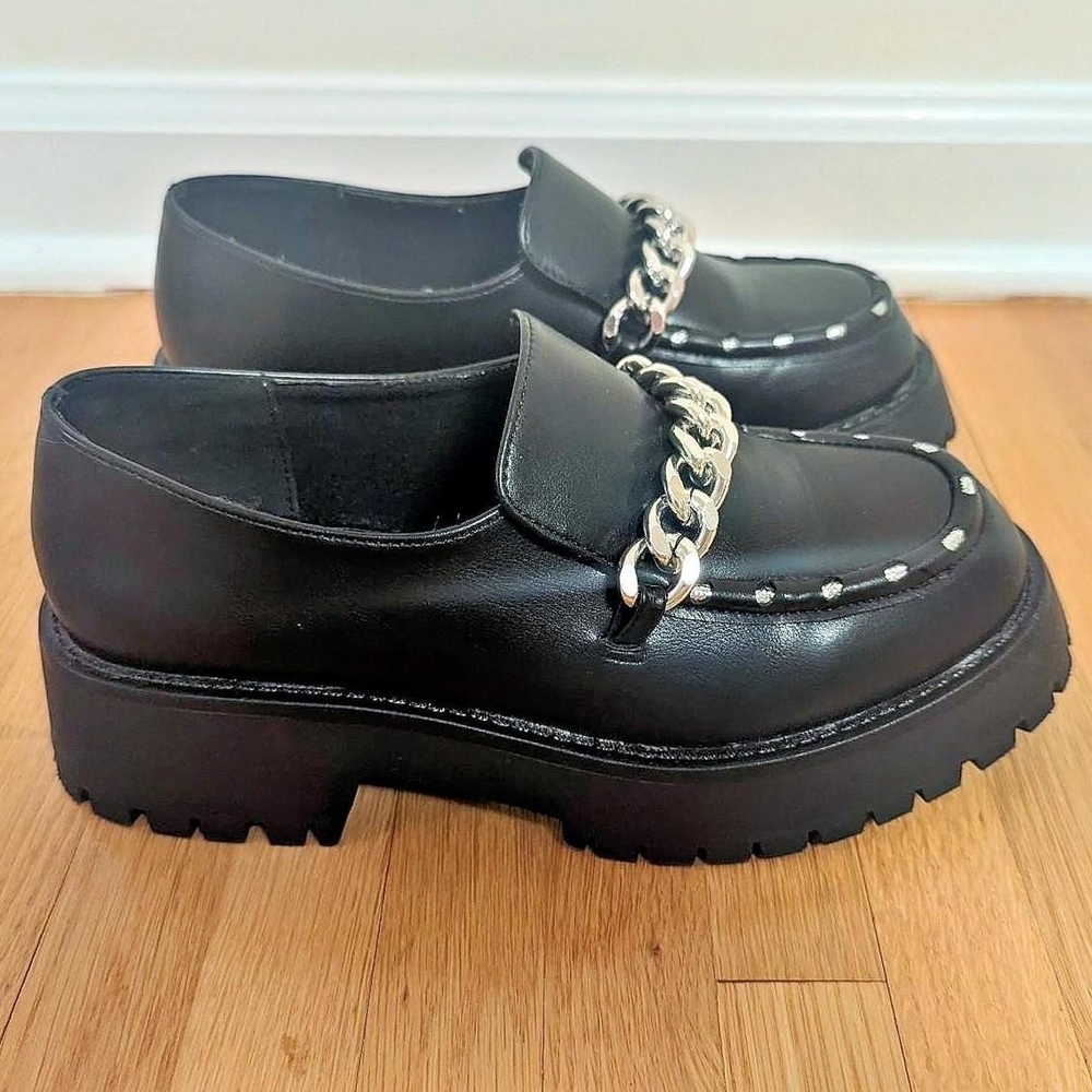 ASOS Black Loafers with Silver Chain Detail - Picture 2 of 8